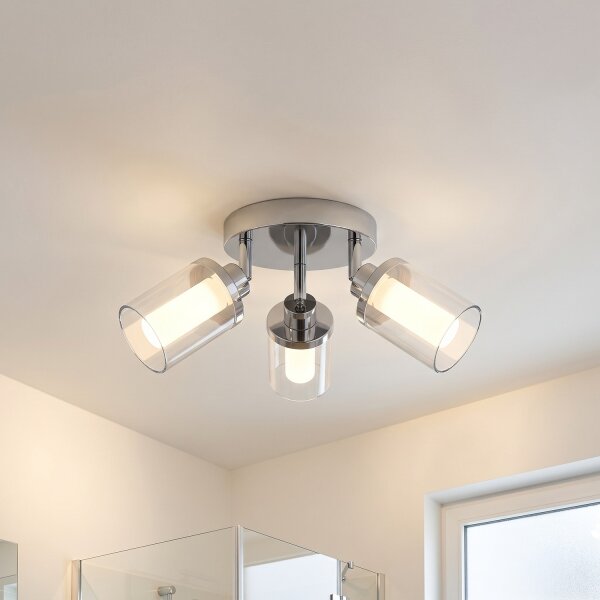 Spot de plafond salle de bain IP44 3-flamme G9 chrome clair verre
