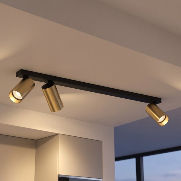 Spot de plafond à 3 flammes en laiton noir GU10 70 cm