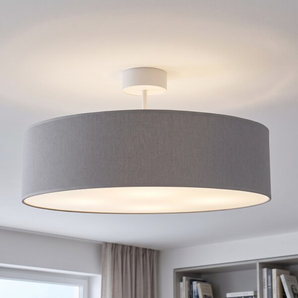 Plafonnier Tissu Ø 50 cm rond pour 3x E27 Gris Moderne