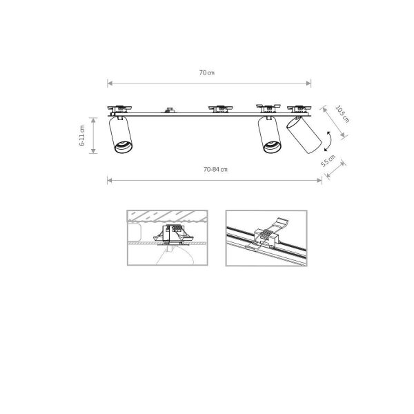 Spot de plafond encastré 70 cm de long 3-flamme GU10 noir laiton