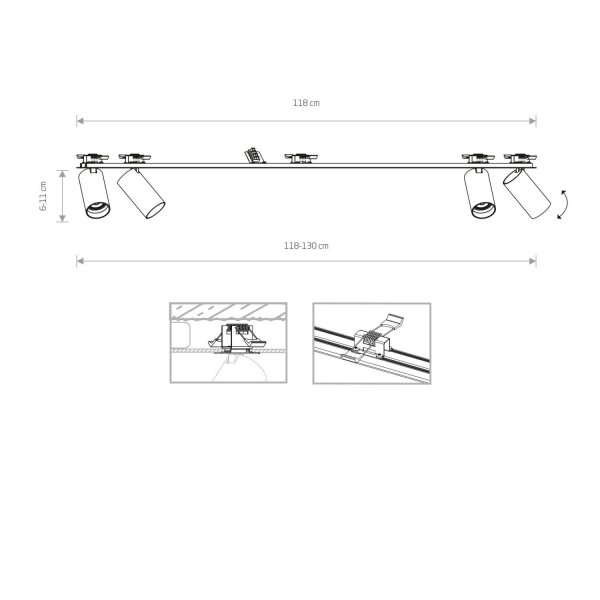 Spot de plafond blanc encastré 118 cm de long 4-flamme blanc GU10