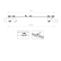 Spot de plafond blanc encastré 118 cm de long...