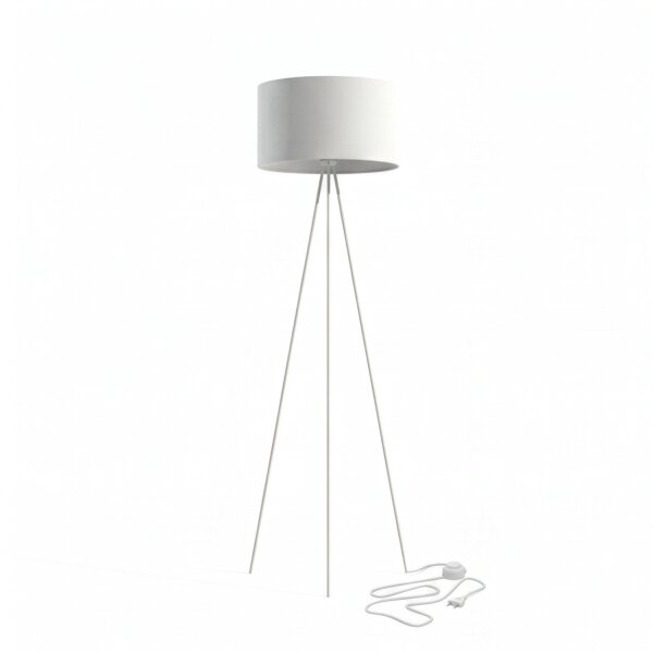 Tripod Lampadaire Blanc E27 156 cm Métal Tissu