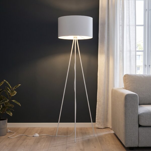 Tripod Lampadaire Blanc E27 156 cm Métal Tissu