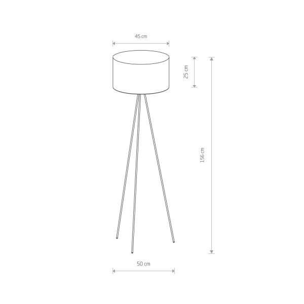 Lampadaire tripode E27 156 cm en noir or métal tissu