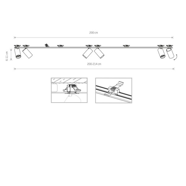 Spot de plafond grand 2x 2 m 6-flamme GU10 blanc encastré