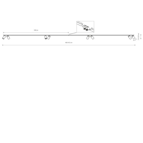 Spot de plafond 8 flammes noir 400 cm de long XXL GU10 orientable
