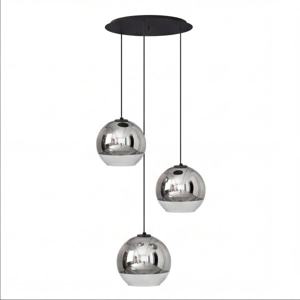 Suspension 3 flammes noir chrome E27 verre métal