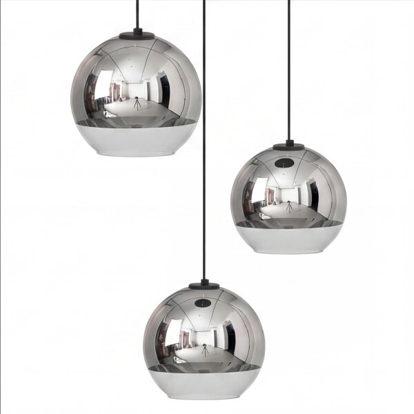 Suspension 3 flammes noir chrome E27 verre métal
