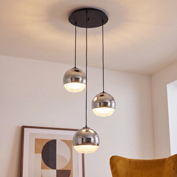 Suspension 3 flammes noir chrome E27 verre métal
