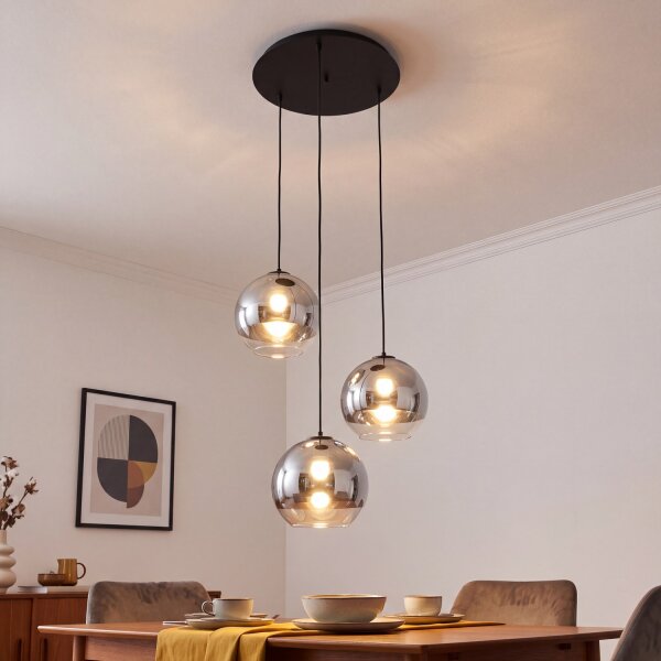 Suspension 3 flammes noir chrome E27 verre métal