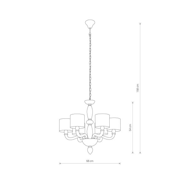 Lustre avec abat-jour 6 flammes E14 chrome blanc