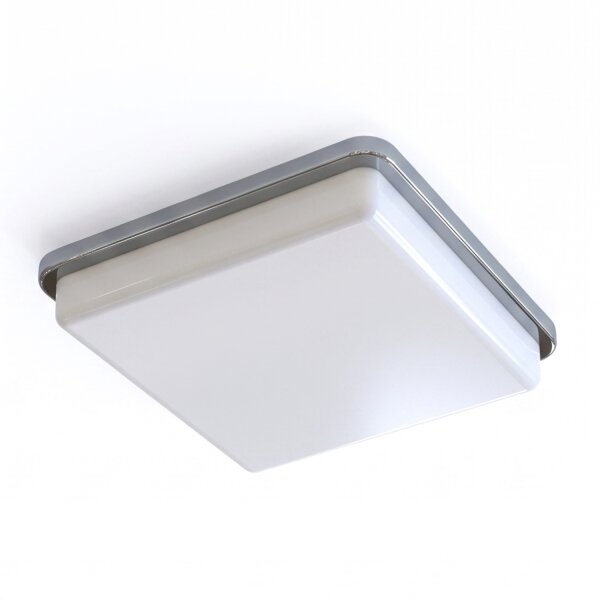 Plafonnier IP44 Chrome Blanc L : 25 cm carré 2x E27