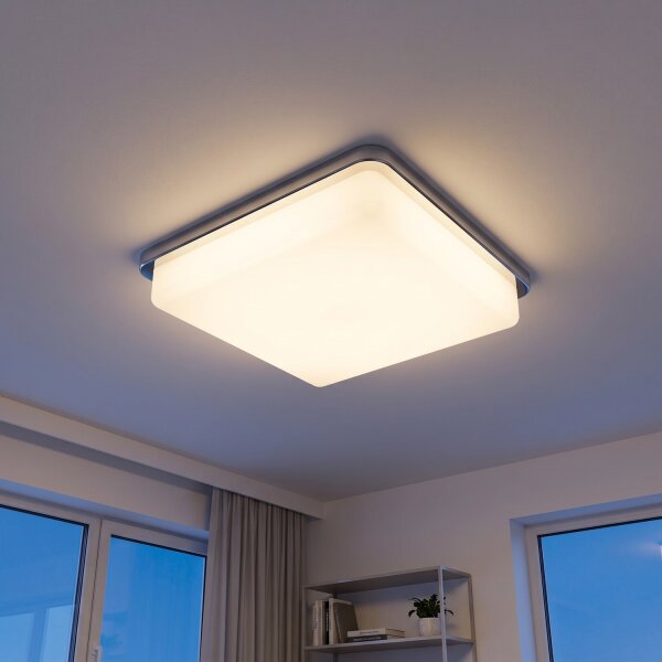 Plafonnier IP44 Chrome Blanc L : 25 cm carré 2x E27