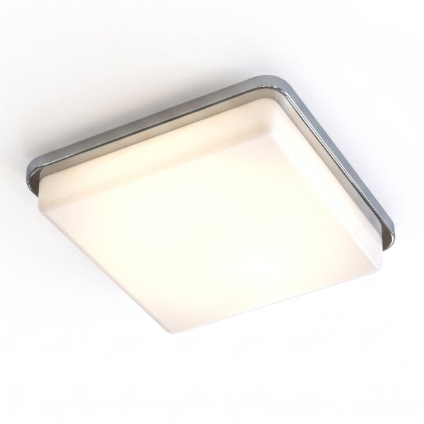 Plafonnier IP44 Chrome Blanc L : 25 cm carré 2x E27