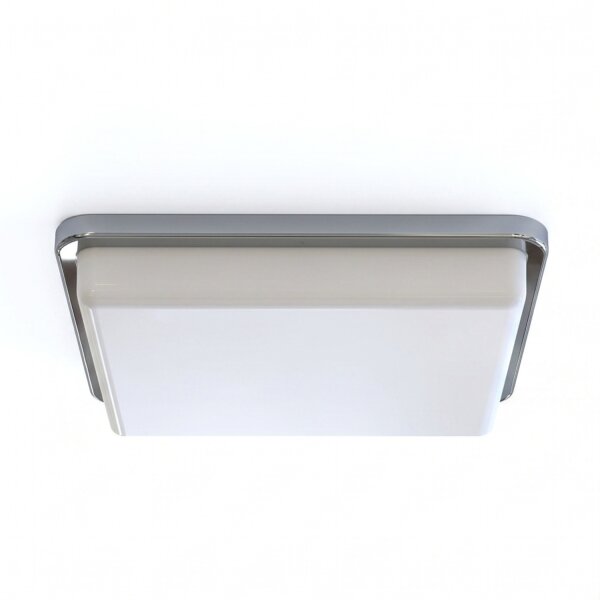 Plafonnier IP44 Chrome Blanc Carré E27 Salle de bain
