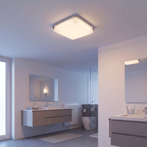 Plafonnier IP44 Chrome Blanc Carré E27 Salle de bain