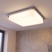 Plafonnier IP44 Chrome Blanc Carr&eacute; E27 Salle de bain