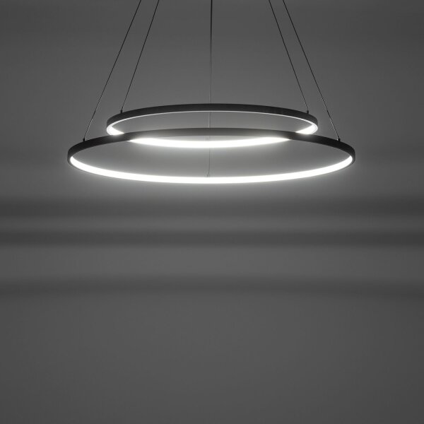Suspension LED ronde 2 anneaux Ø 60 cm + Ø 45 cm Noir 3000 K
