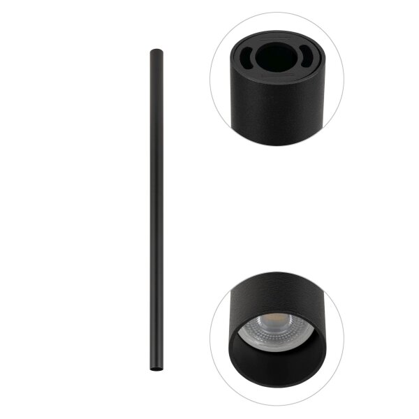Plafonnier GU10 R35 Ø 4 cm H : 90 cm étroit noir métal