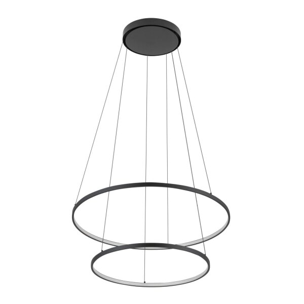 Suspension LED Noir 2 anneaux métal ajustable