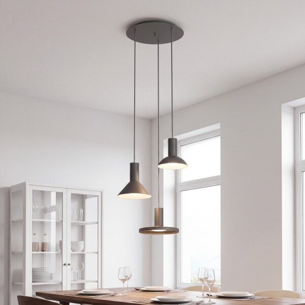 Suspension noir 3 flammes GU10 métal orientable