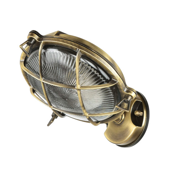 Lampe dextérieur Maritim laiton véritable verre strié IP64 E27 SERIFOS