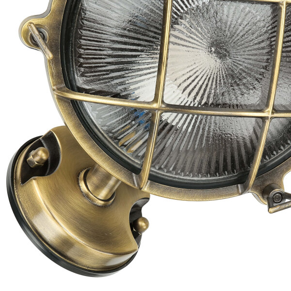 Lampe dextérieur Maritim laiton véritable verre strié IP64 E27 SERIFOS