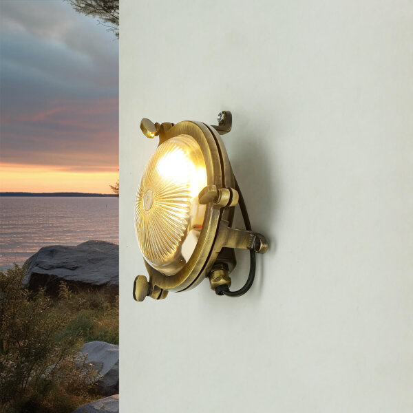 Lampe dextérieur hublot G9 Ø 14 cm laiton verre