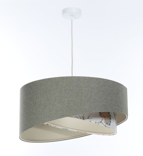 Suspension Tissu rond D : 50 cm E27 Vert Blanc Floral