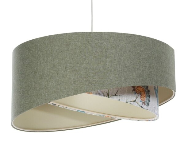 Suspension Tissu rond D : 50 cm E27 Vert Blanc Floral