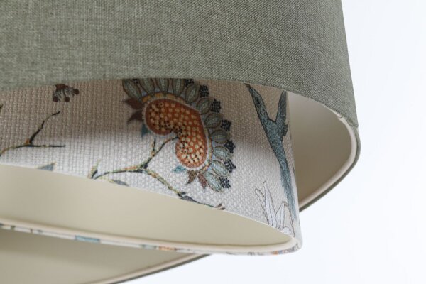 Suspension Tissu rond D : 50 cm E27 Vert Blanc Floral
