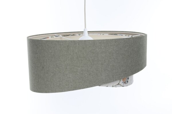 Suspension Tissu rond D : 50 cm E27 Vert Blanc Floral