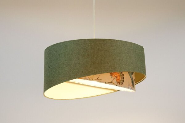 Suspension Tissu rond D : 50 cm E27 Vert Blanc Floral