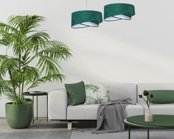 Suspension ronde Ø 50 cm E27 Tissu aspect velours vert blanc