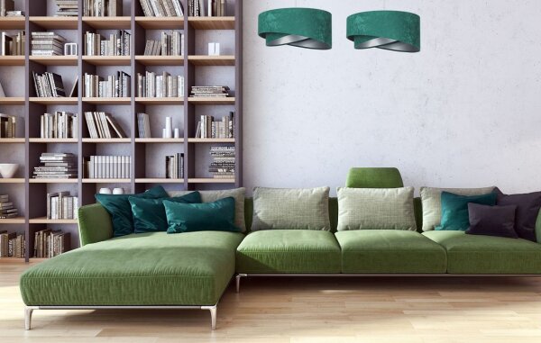 Lampe à suspendre Vert Argent E27 ronde Ø 50 cm Aspect velours