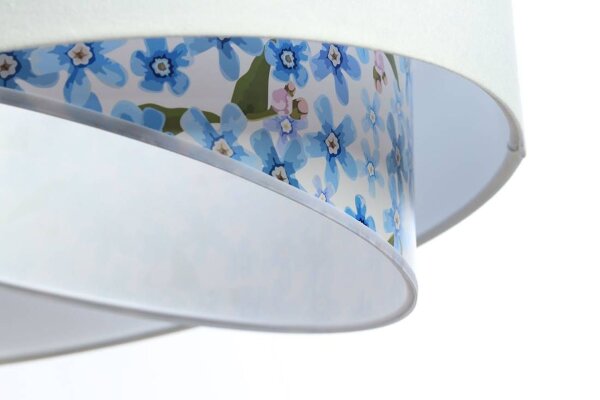 Lampe à suspendre Blanc Bleu clair Fleurs Print E27 ronde D : 50 cm