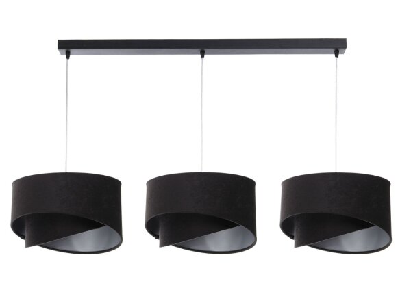 Suspension tissu 3 flammes E27 noir argent réglable