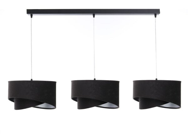 Suspension tissu 3 flammes E27 noir argent réglable