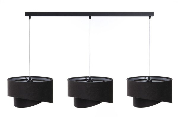 Suspension tissu 3 flammes E27 noir argent réglable