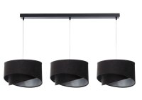Suspension tissu 3 flammes E27 noir argent r&eacute;glable