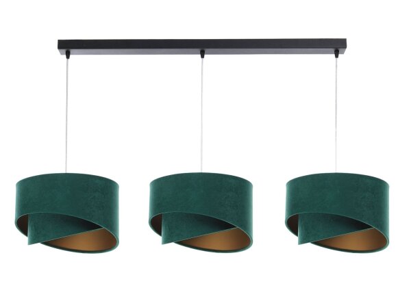 Lampe à suspendre 3 flammes en noir vert or E27 aspect velours