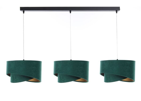 Lampe à suspendre 3 flammes en noir vert or E27 aspect velours