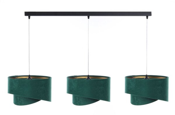 Lampe à suspendre 3 flammes en noir vert or E27 aspect velours