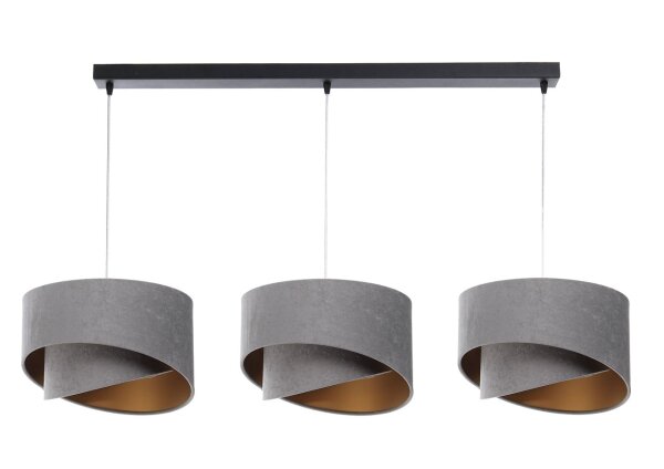 Suspension 3 flammes noir gris or E27 aspect velours