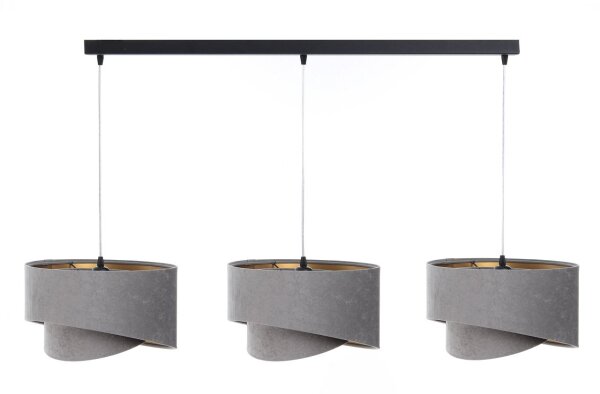 Suspension 3 flammes noir gris or E27 aspect velours