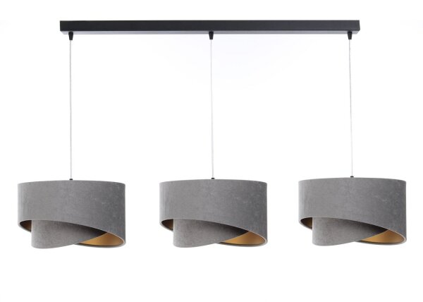 Suspension 3 flammes noir gris or E27 aspect velours