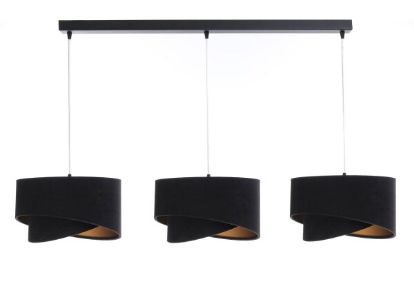 Suspension tissu 3 flammes tissu noir or E27