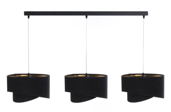 Suspension tissu 3 flammes tissu noir or E27