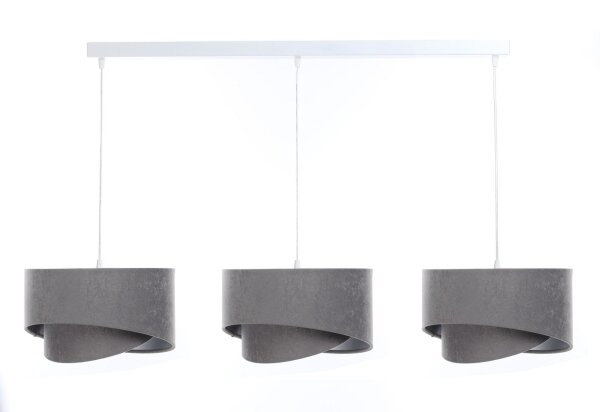 Suspension tissu 3 flammes E27 en blanc gris argenté